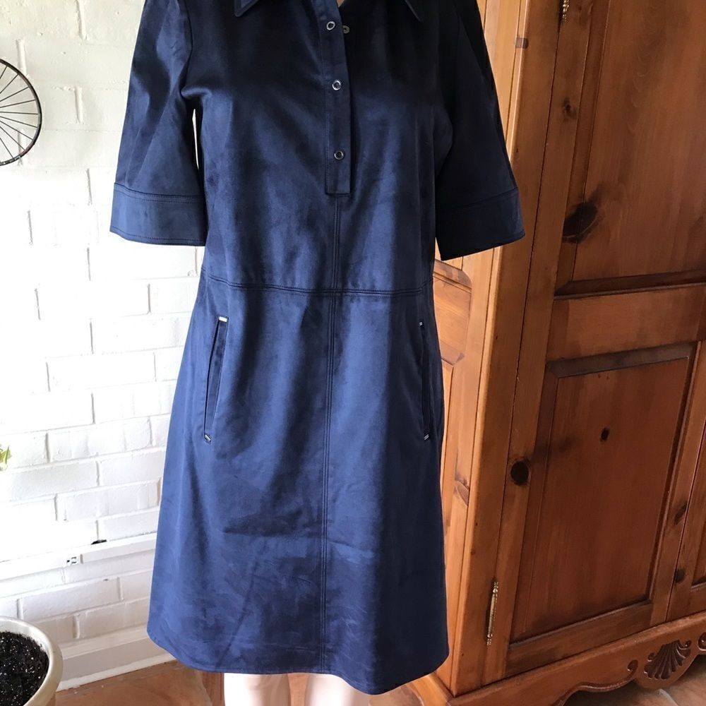 𝅺ELIE Tahari dress blue micro suede size 8 spring fall - Picture 4 of 12